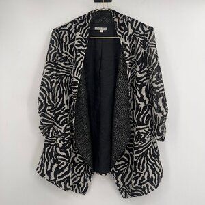 Alberto Makali Black & White Textured Zebra Print Open Front Blazer Jacket - L